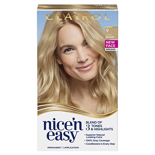 41xBAEJEi-L.jpg Clairol Nice'n Easy Permanent Hair Dye, 9 Light Blonde Hair Color, Pack of 1 - Image 1