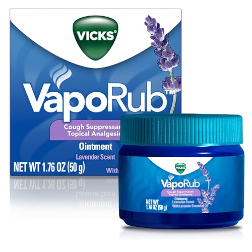 Version 1.0.0 Vicks VapoRub, Lavender Scent, Cough Suppressant, Topical Chest Rub & Analgesic Ointment, Medicated Vicks Vapors, Relief from Cough Due to Cold, Aches & Pains, 1.76oz - Image 1