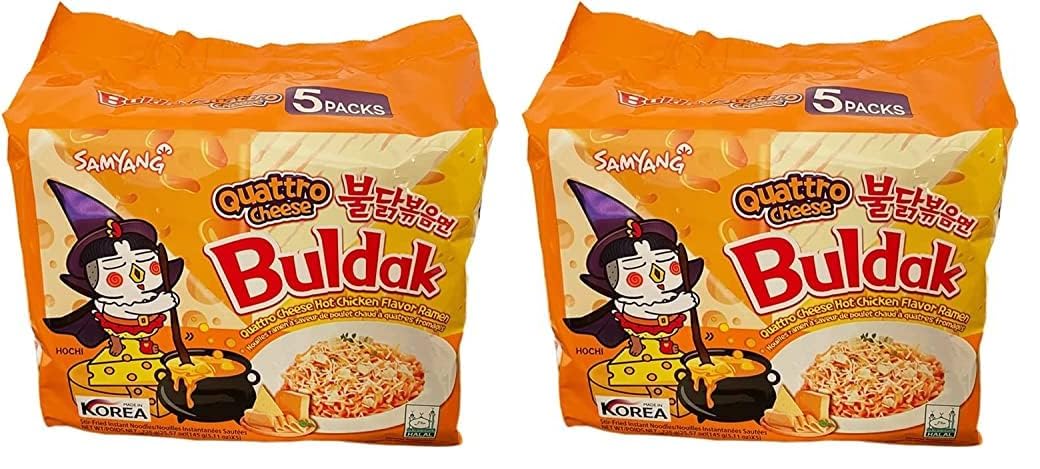 SAMYANG Buldak Quattro Cheese Ramen Hot Chicken Flavor Ramen Pack of 10 (145g x5)
