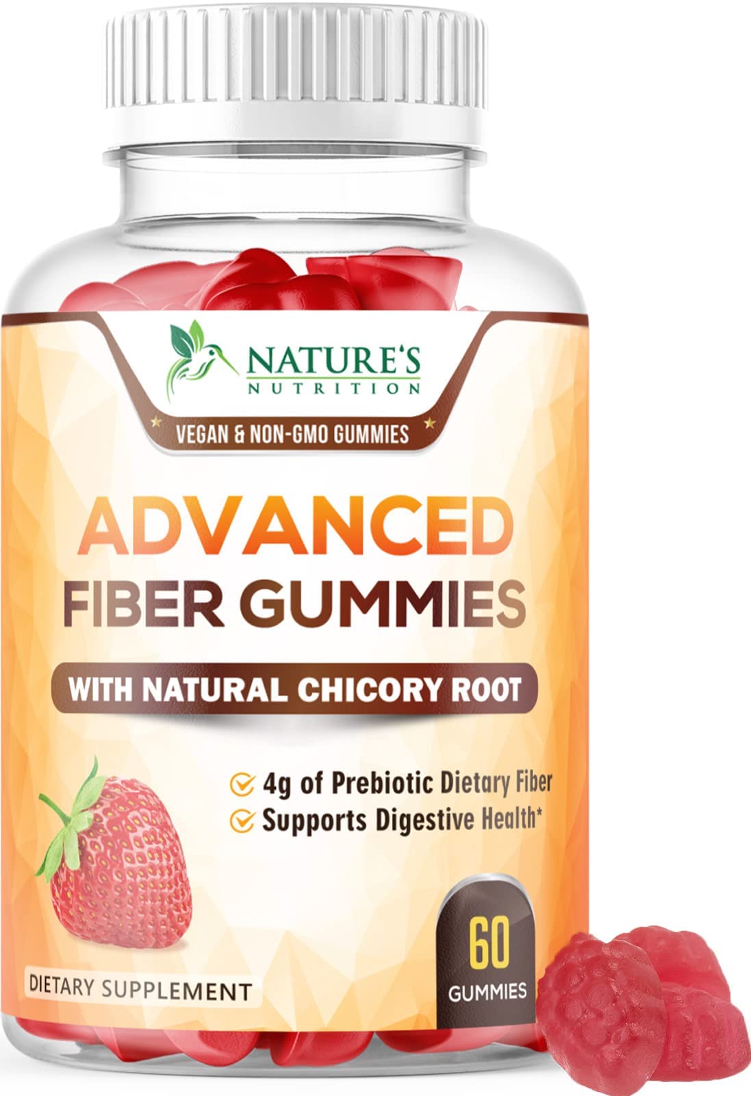 Fiber Gummies for Adults 4g, Daily Prebiotic Gummy Fiber Supplement, Digestive Health Support - Plant Based Soluble Fiber, Supports Regularity & Digestion for Adults Non-GMO - 60 Gummies