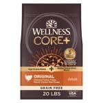 Wellness CORE+ Dry Dog Food with Freeze Dried Pieces, Grain Free, High Protein, Natural, Original Turkey & Chicken Recipe, (20-Pound Bag)