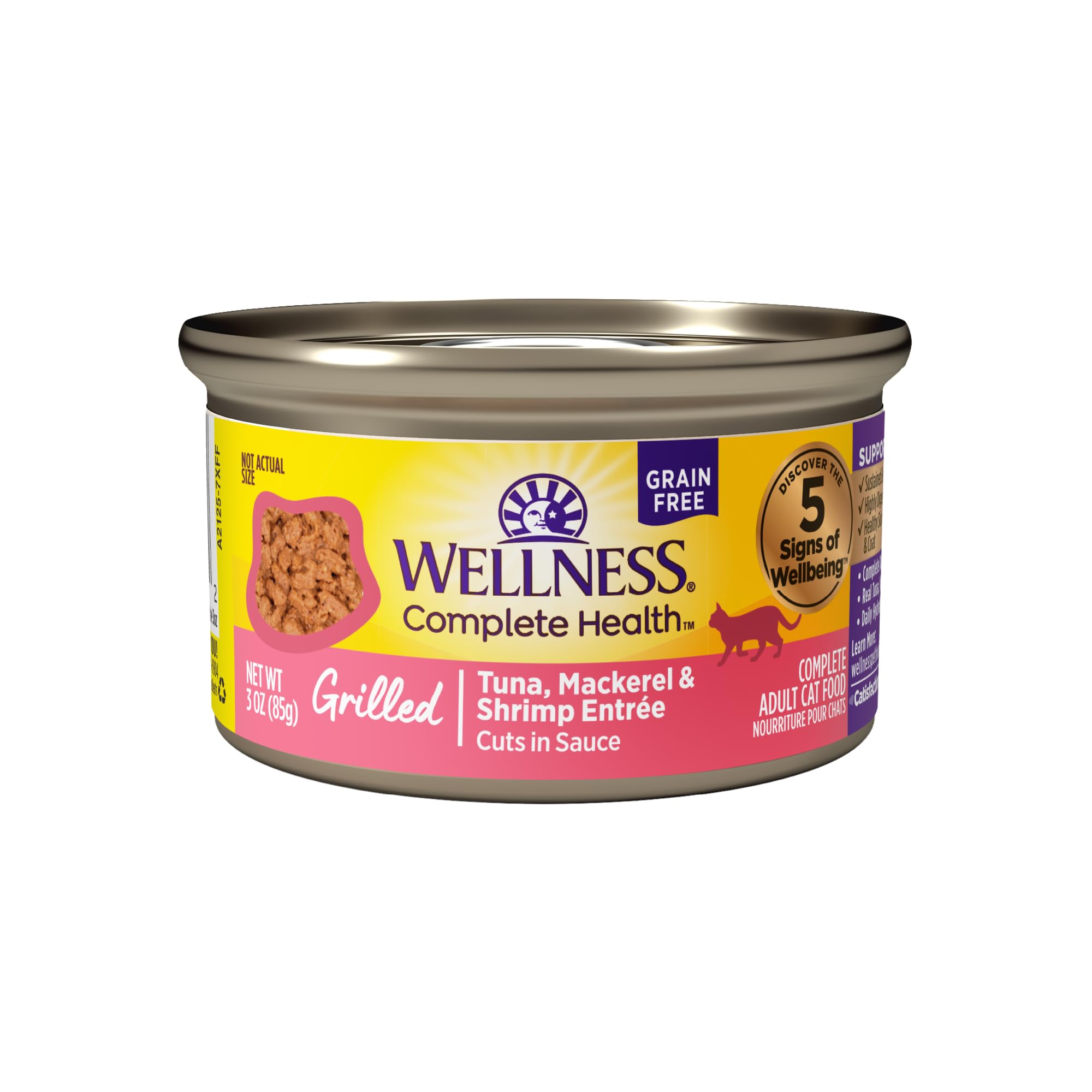 Version 1.0.0 Wellness Complete Health Grilled, Adult Wet Cat Food, Natural, Protein-Rich, Grain-Free, Canned, 3 Ounce, 12 Pack, (Tuna, Mackerel & Shrimp Entrée Recipe) - Image 1