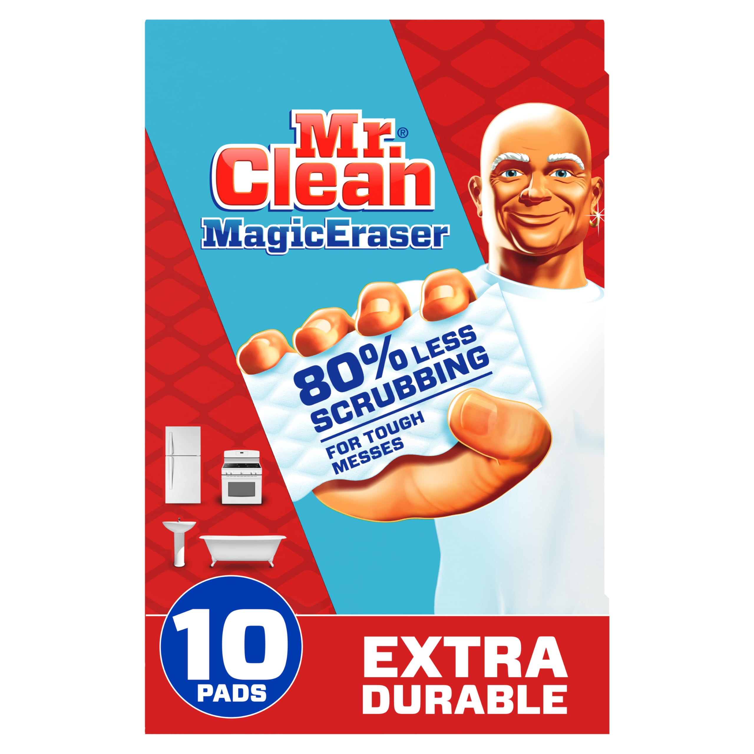 Version 1.0.0 Mr. Clean Magic Eraser, Extra Durable, Shoe, Bathroom, Shower, and Car Window and Windshield Cleaner, Cleaning Pads with Durafoam, 10 Count - Image 1