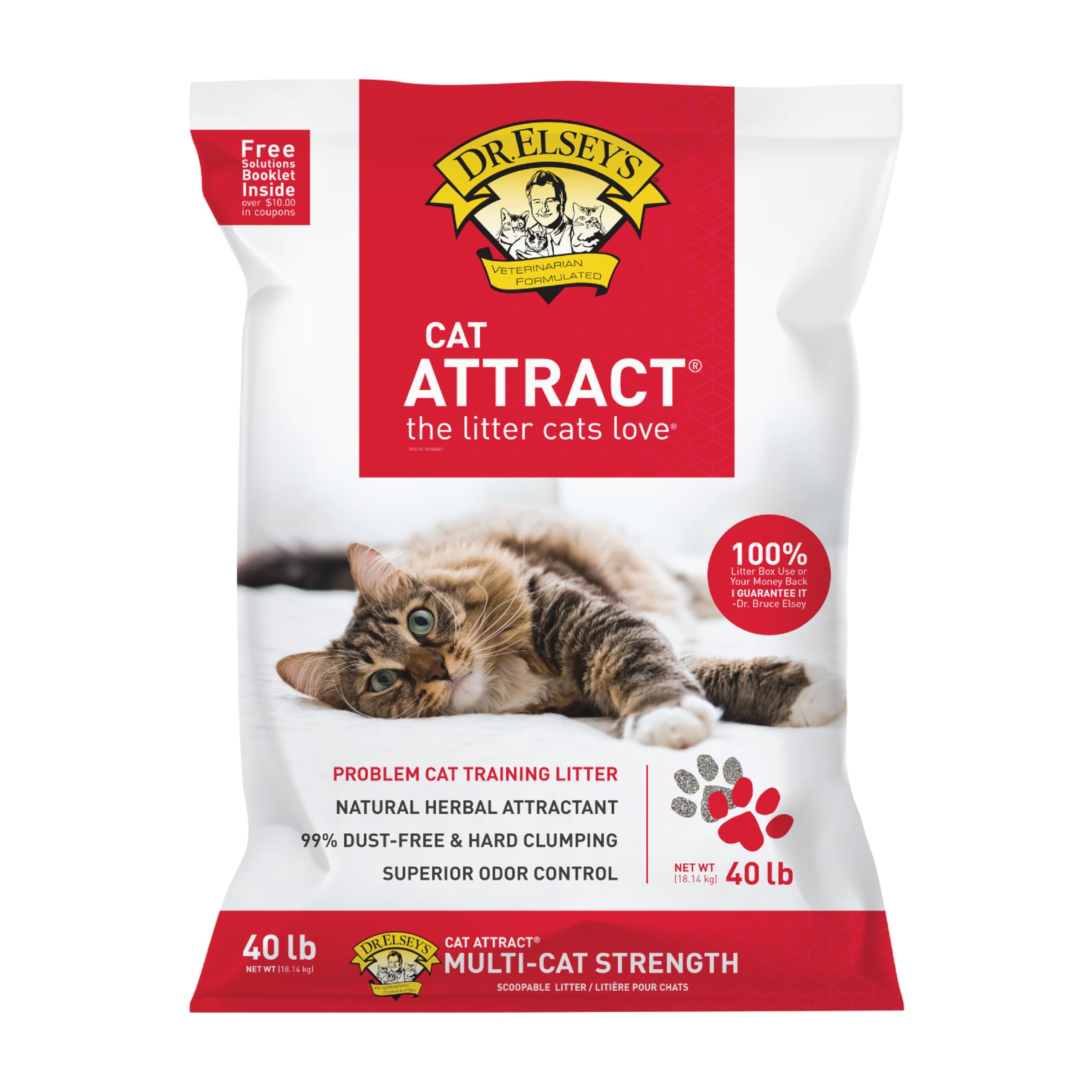 Dr. Elsey's Premium Clumping Cat Litter - Cat Attract - 99% Dust-Free, Low Tracking, Hard Clumping, Superior Odor Control, Natural Herbal Attractant, Unscented & Natural Ingredients, 40 lb