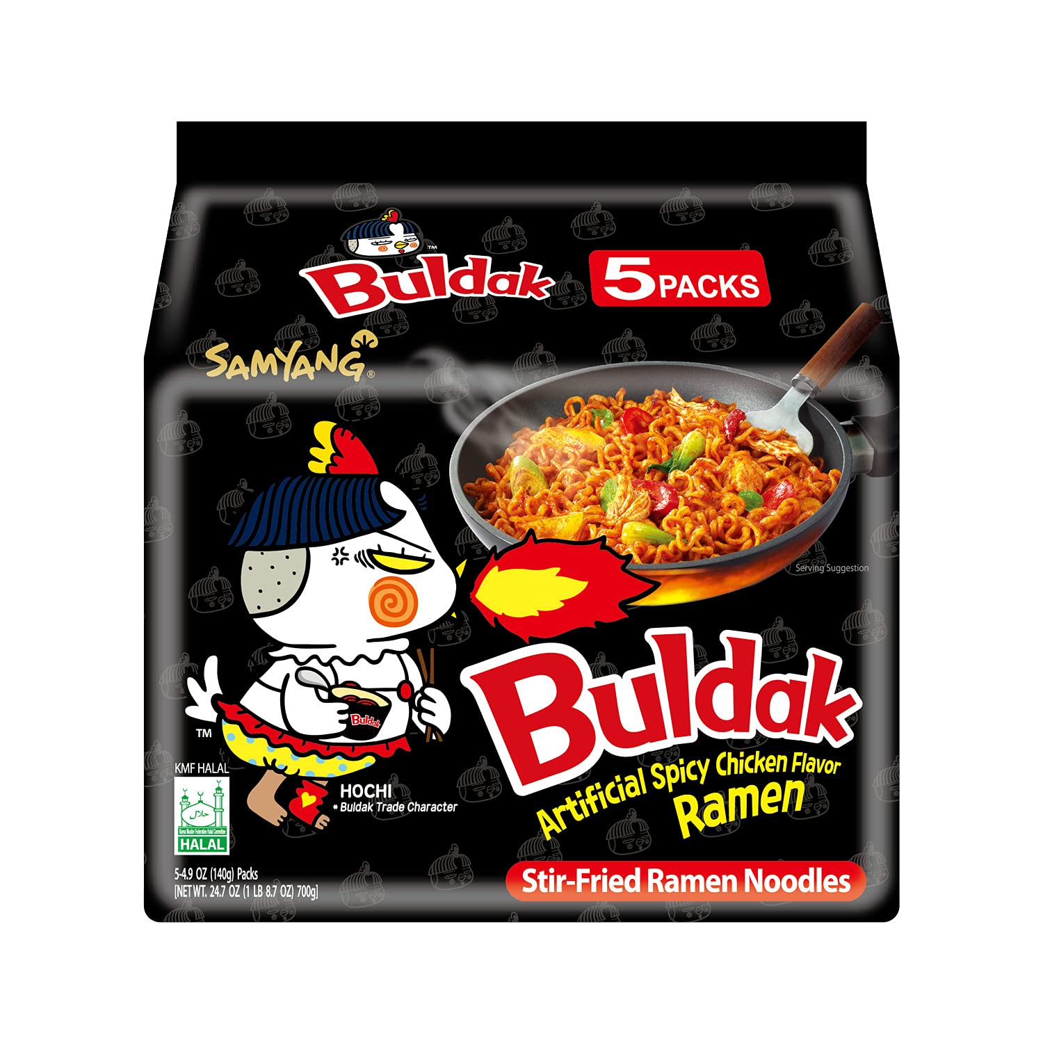 Samyang Buldak Korean Hot Spicy Chicken Stir-Fried Ramyun Noodles 4.94 oz (Pack of 5)