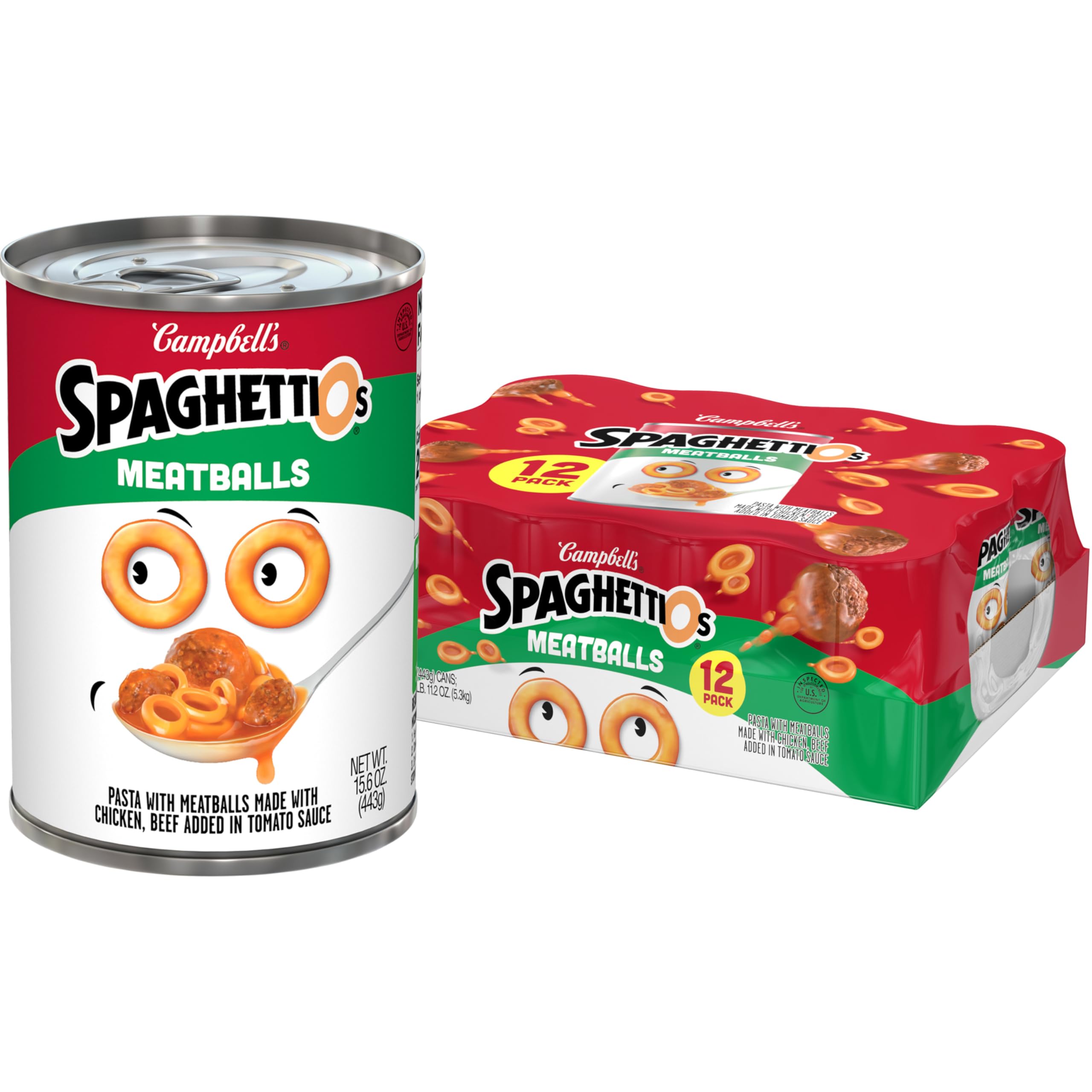 Version 1.0.0 SpaghettiOs Canned Pasta with Meatballs, Healthy Snack for Kids and Adults, 15.6 OZ Can (Pack of 12) - Image 1