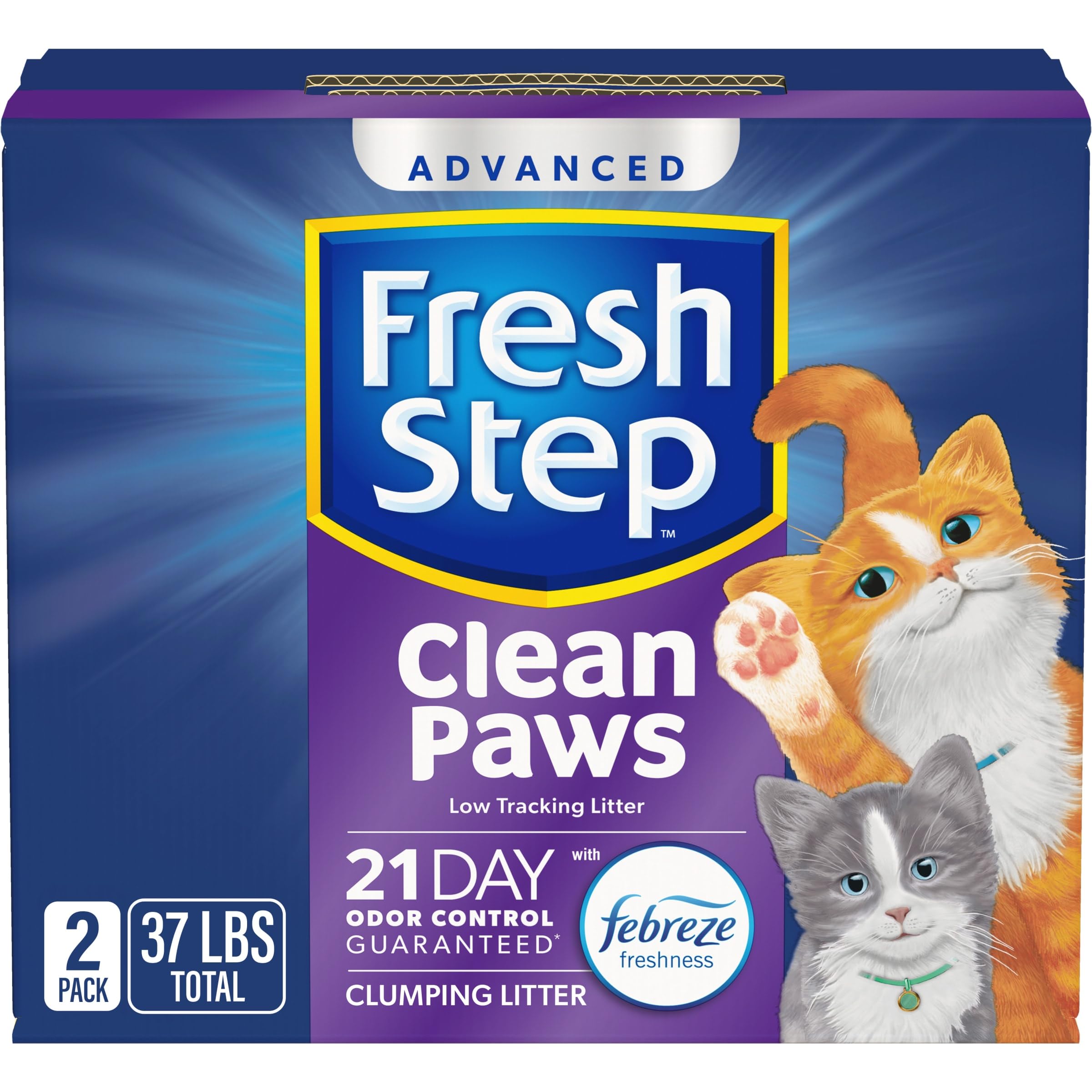 Version 1.0.0 Fresh Step Clean Paws Cat Litter with Febreze Freshness, Advanced Multi Cat Low Tracking Clumping Litter, 37 lbs. (2 x 18.5 lb. Box) - Image 1